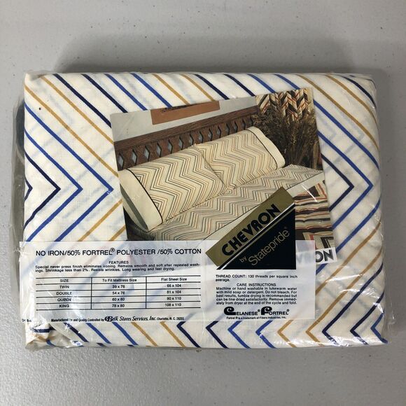 Vintage Chevron by Statepride Sheet Full Fitted 54x76 No Iron Fortrel Cotton NOS - Picture 2 of 9